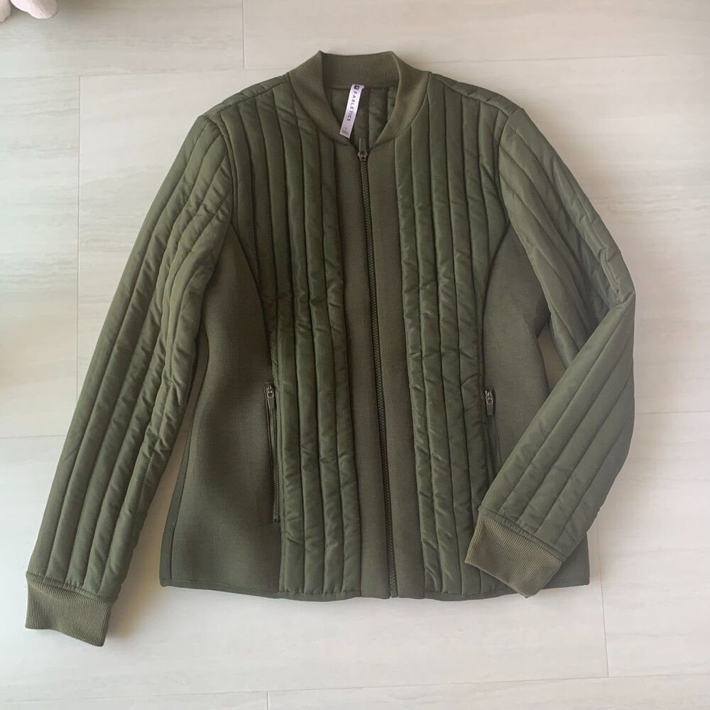 Fabletics Womens Pisa Puffer Jacket Olive Green Athleisure Sz Large Tech - Picture 5 of 13